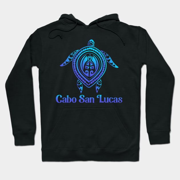 Cabo San Lucas Mexico Sea Turtle Blue Tribal Tattoo Souvenir Hoodie by kalponik